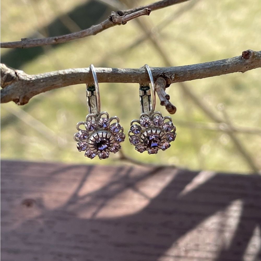NWOT Amethyst and Silver Leverback Earrings - Picture 1 of 5